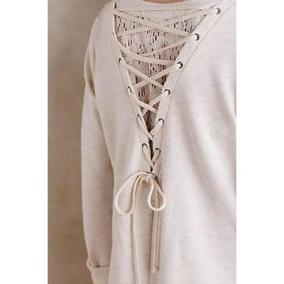NWT Anthropologie Everleigh Oatmeal Lace  Up Back Sweater Top size XS - Picture 7 of 13